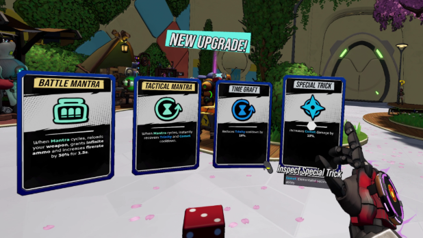 Roboquest VR gameplay - upgrade selection cards